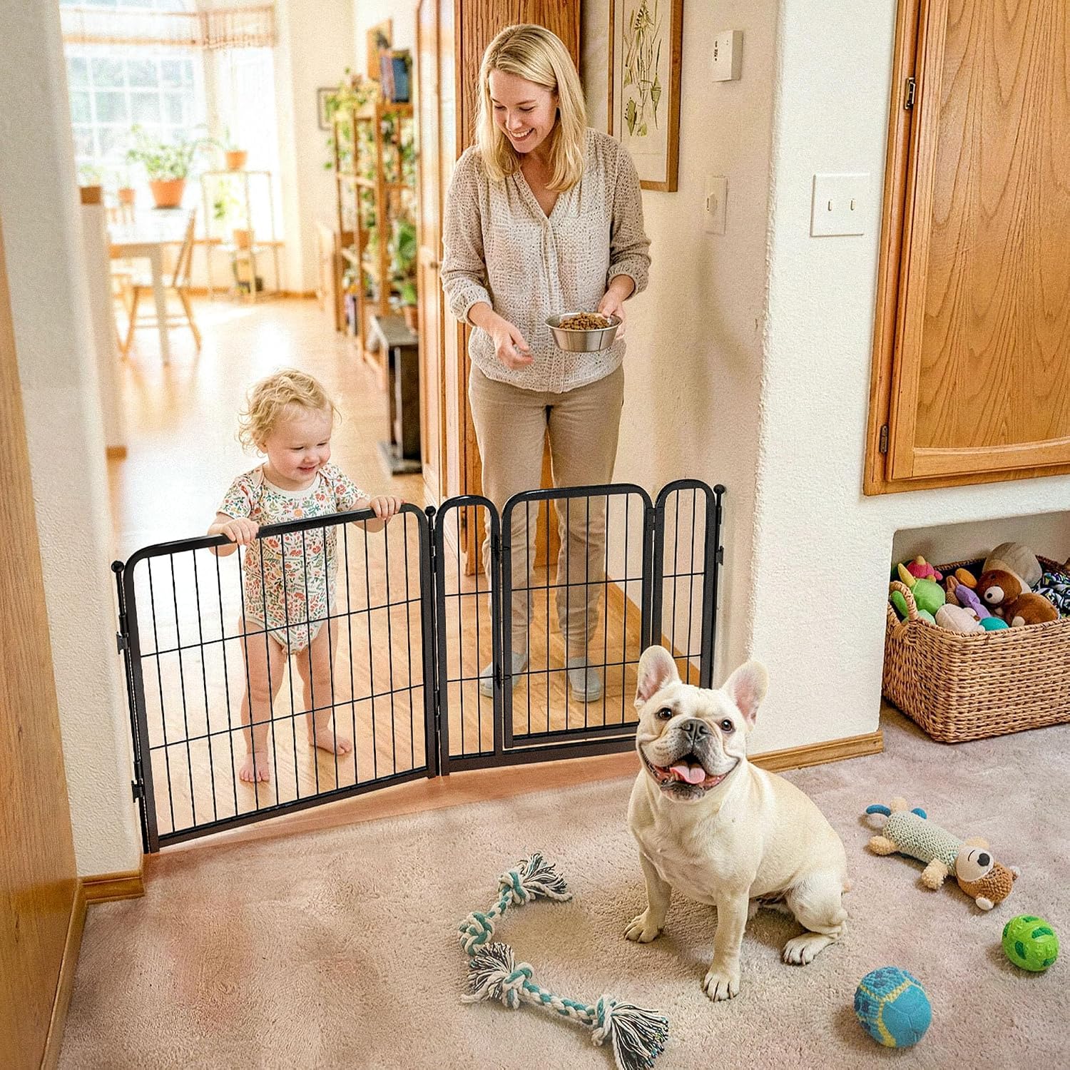 Guaipaipet Extra-Wide Adjustable Pet Gate, Up to 83" Wide 3-Wire Panels 32" H for Small & Medium Dogs (Black)