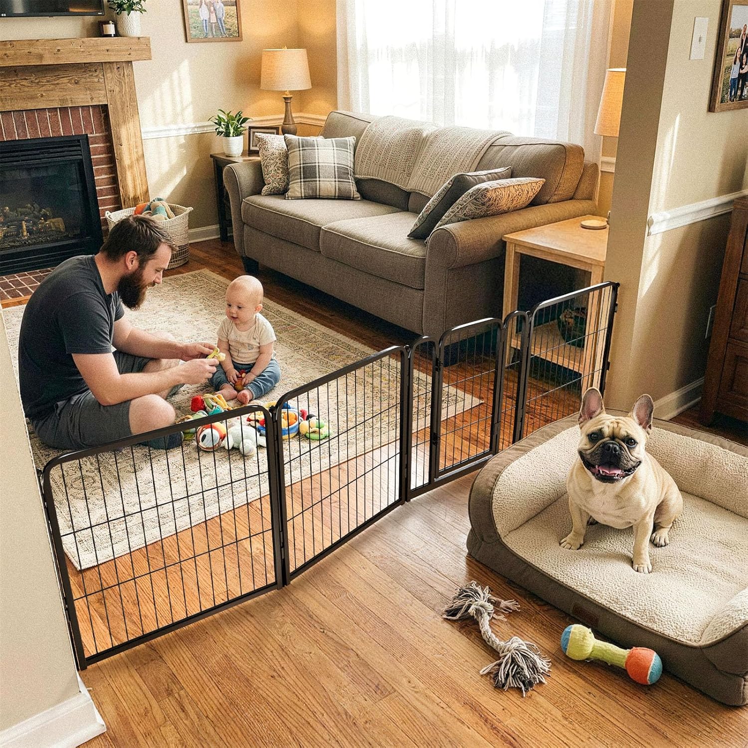 Guaipaipet Extra-Wide Adjustable Pet Gate, Up to 83" Wide 3-Wire Panels 32" H for Small & Medium Dogs (Black)