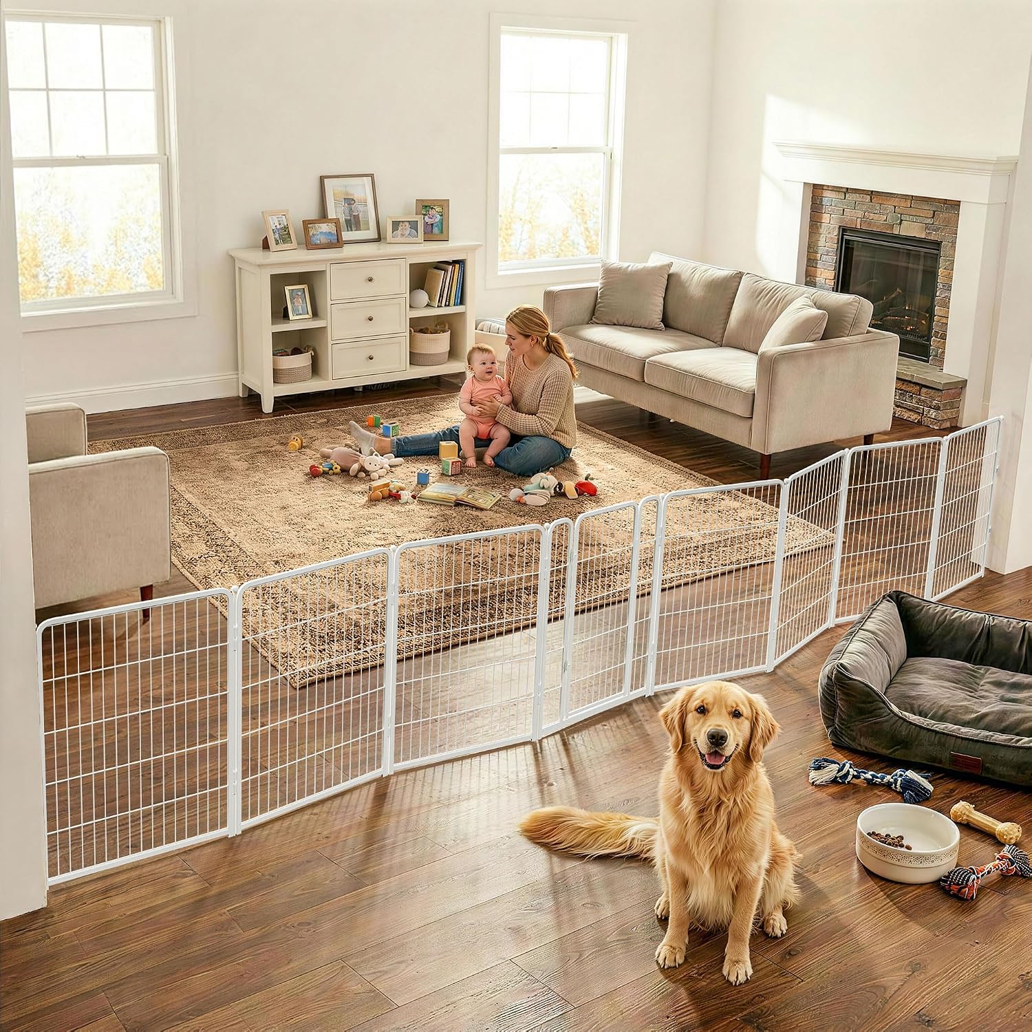 Guaipaipet Extra-Wide Adjustable Pet Gate, Up to 83" Wide 3-Wire Panels 32" H for Small & Medium Dogs (Black)