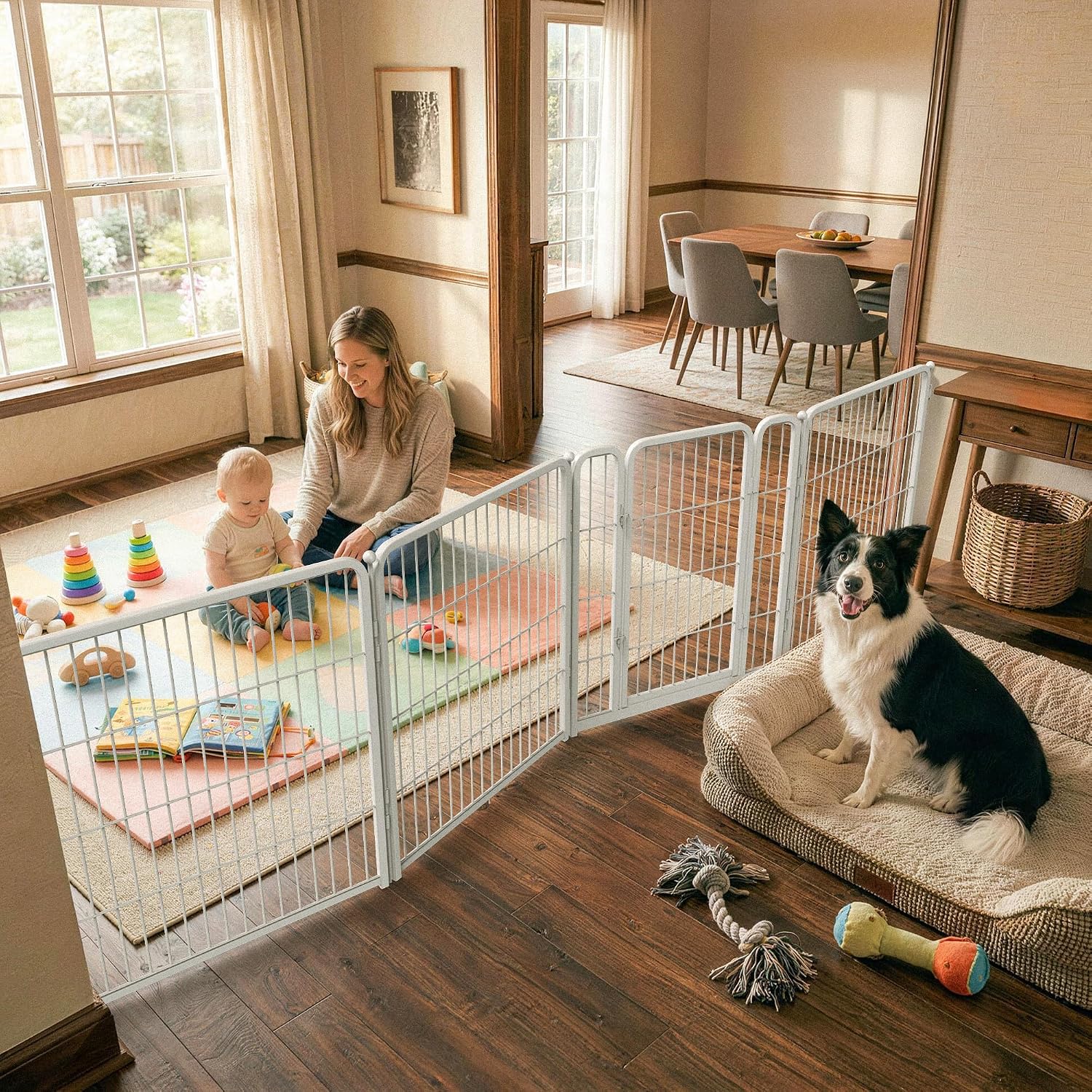 Guaipaipet Extra-Wide Adjustable Pet Gate, Up to 83" Wide 3-Wire Panels 32" H for Small & Medium Dogs (Black)
