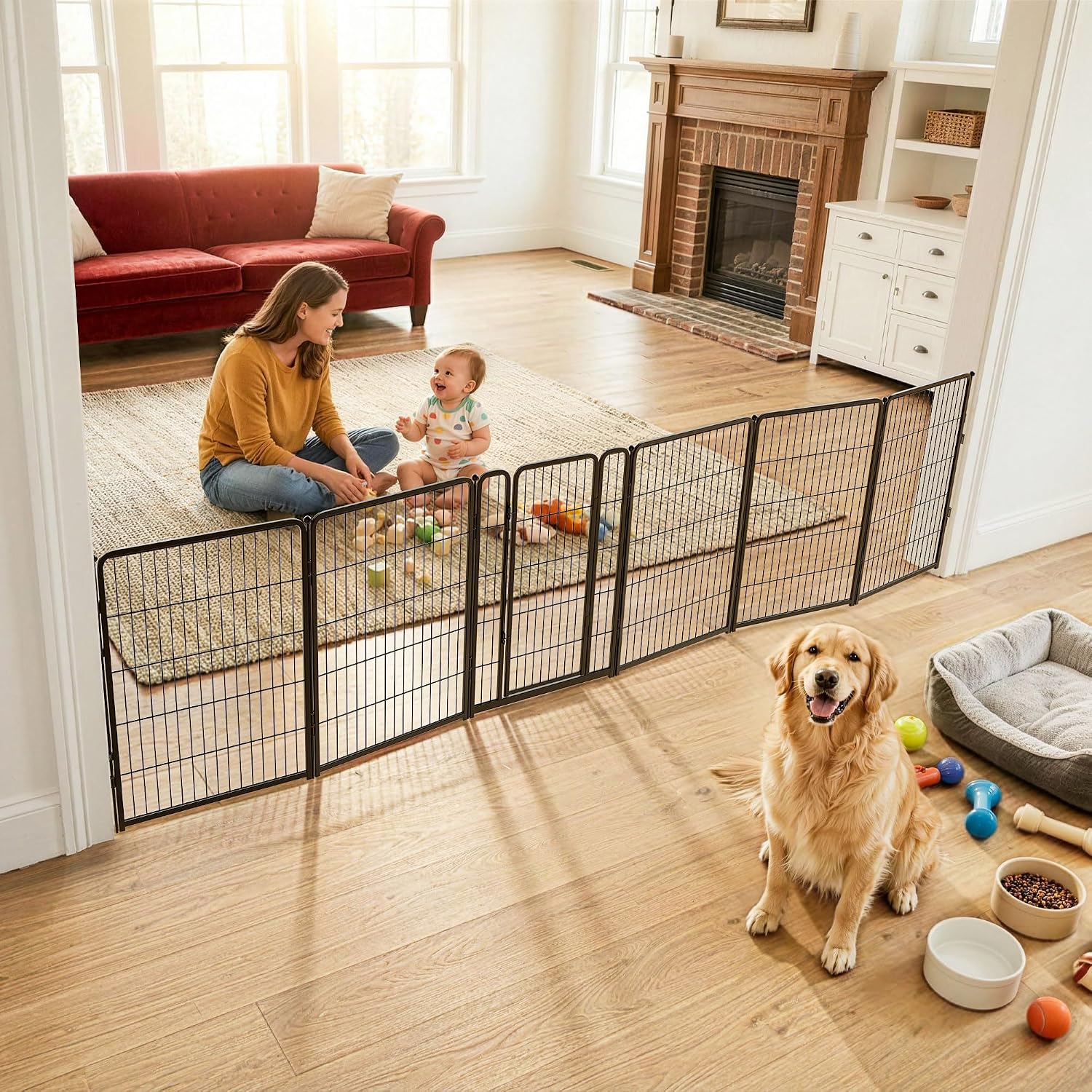 Guaipaipet Extra-Wide Adjustable Pet Gate, Up to 83" Wide 3-Wire Panels 32" H for Small & Medium Dogs (Black)