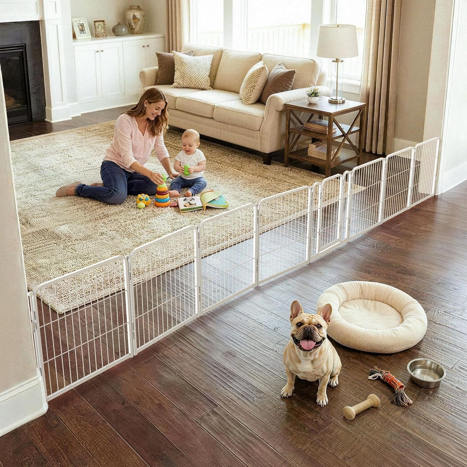 Guaipaipet Extra-Wide Adjustable Pet Gate, Up to 83" Wide 3-Wire Panels 32" H for Small & Medium Dogs (Black)