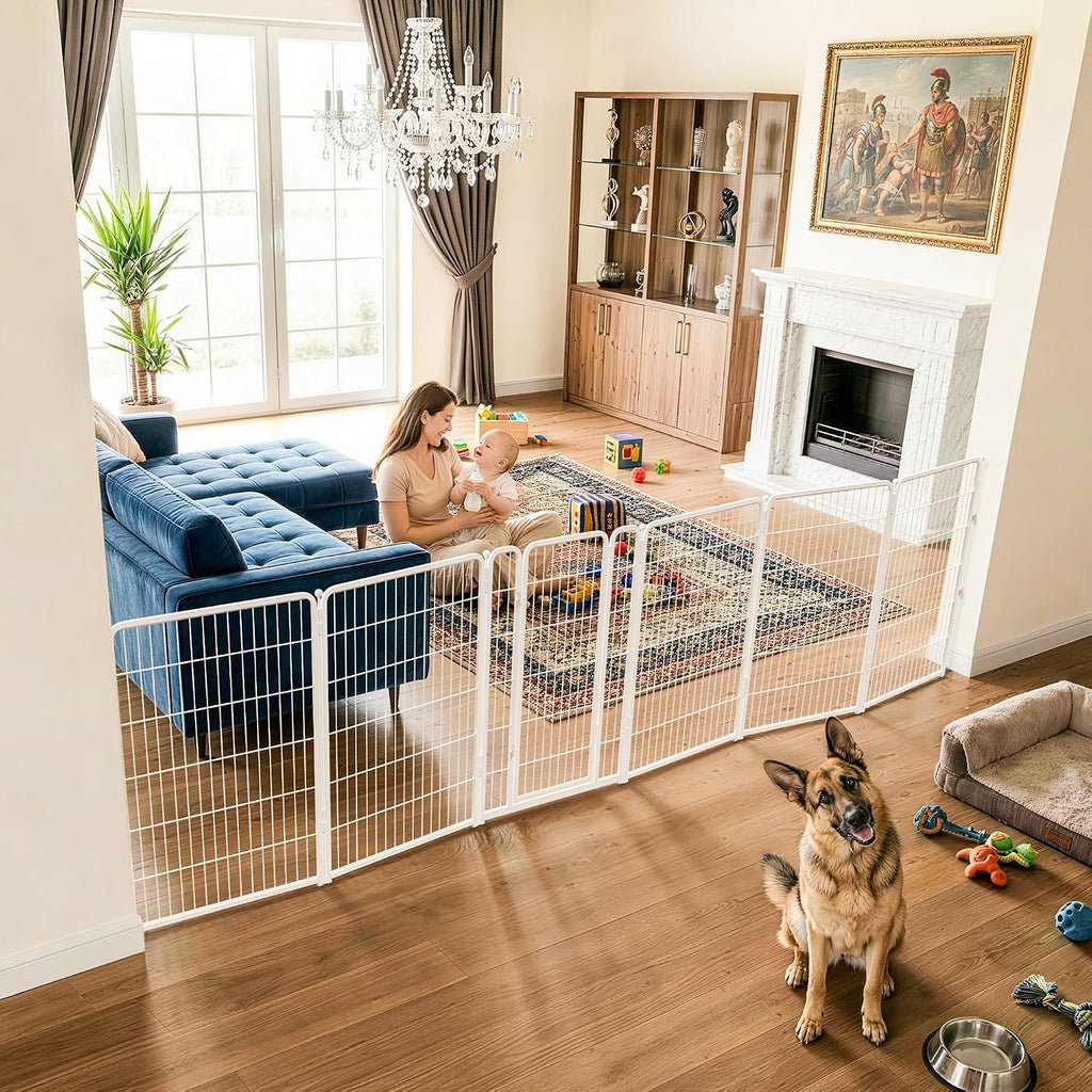 Guaipaipet Extra-Wide Adjustable Pet Gate, Up to 83" Wide 3-Wire Panels 32" H for Small & Medium Dogs (Black)