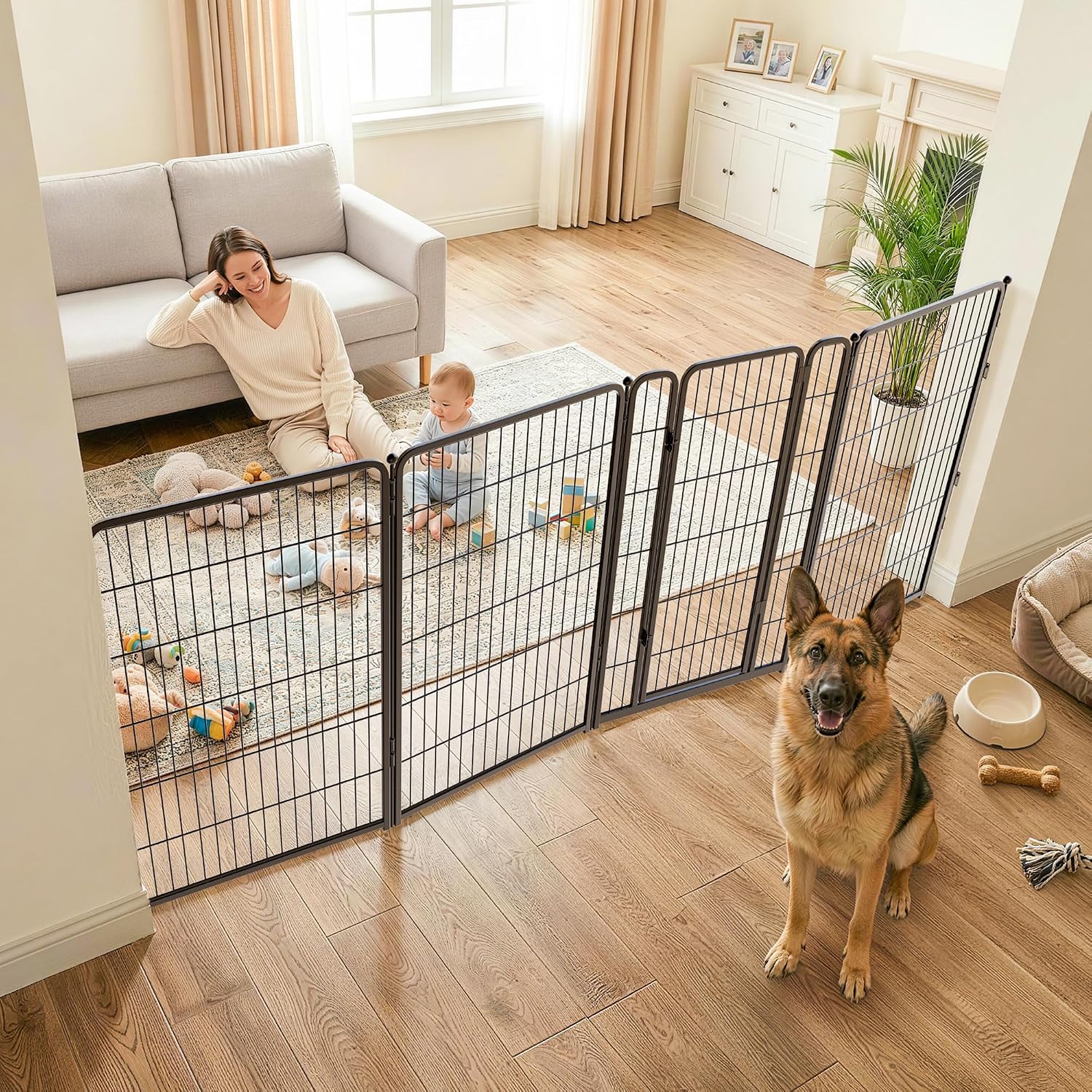 Guaipaipet Extra-Wide Adjustable Pet Gate, Up to 83" Wide 3-Wire Panels 32" H for Small & Medium Dogs (Black)