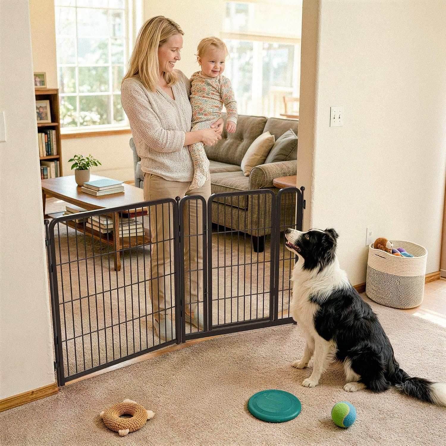Guaipaipet Extra-Wide Adjustable Pet Gate, Up to 83" Wide 3-Wire Panels 32" H for Small & Medium Dogs (Black)