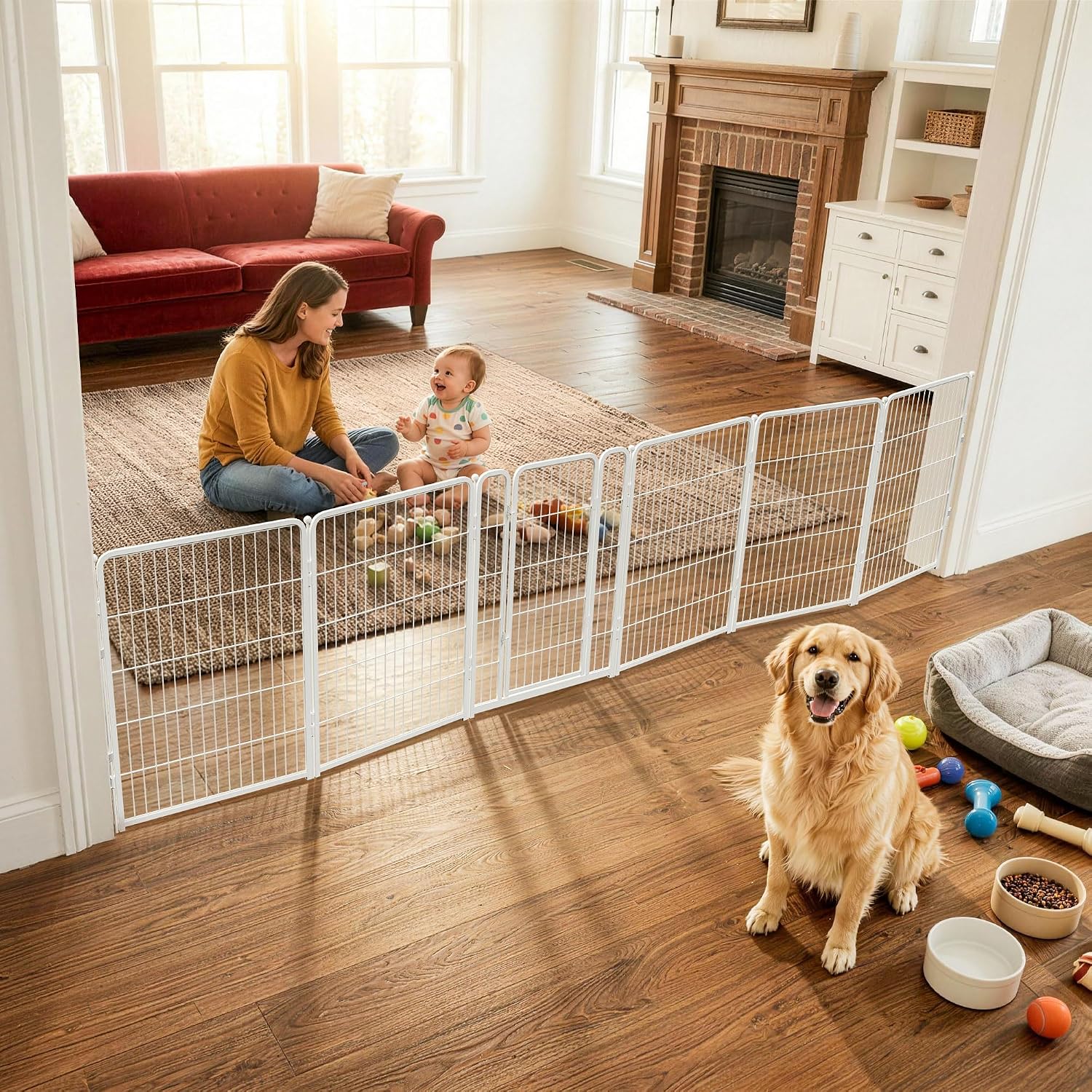 Guaipaipet Extra-Wide Adjustable Pet Gate, Up to 83" Wide 3-Wire Panels 32" H for Small & Medium Dogs (Black)
