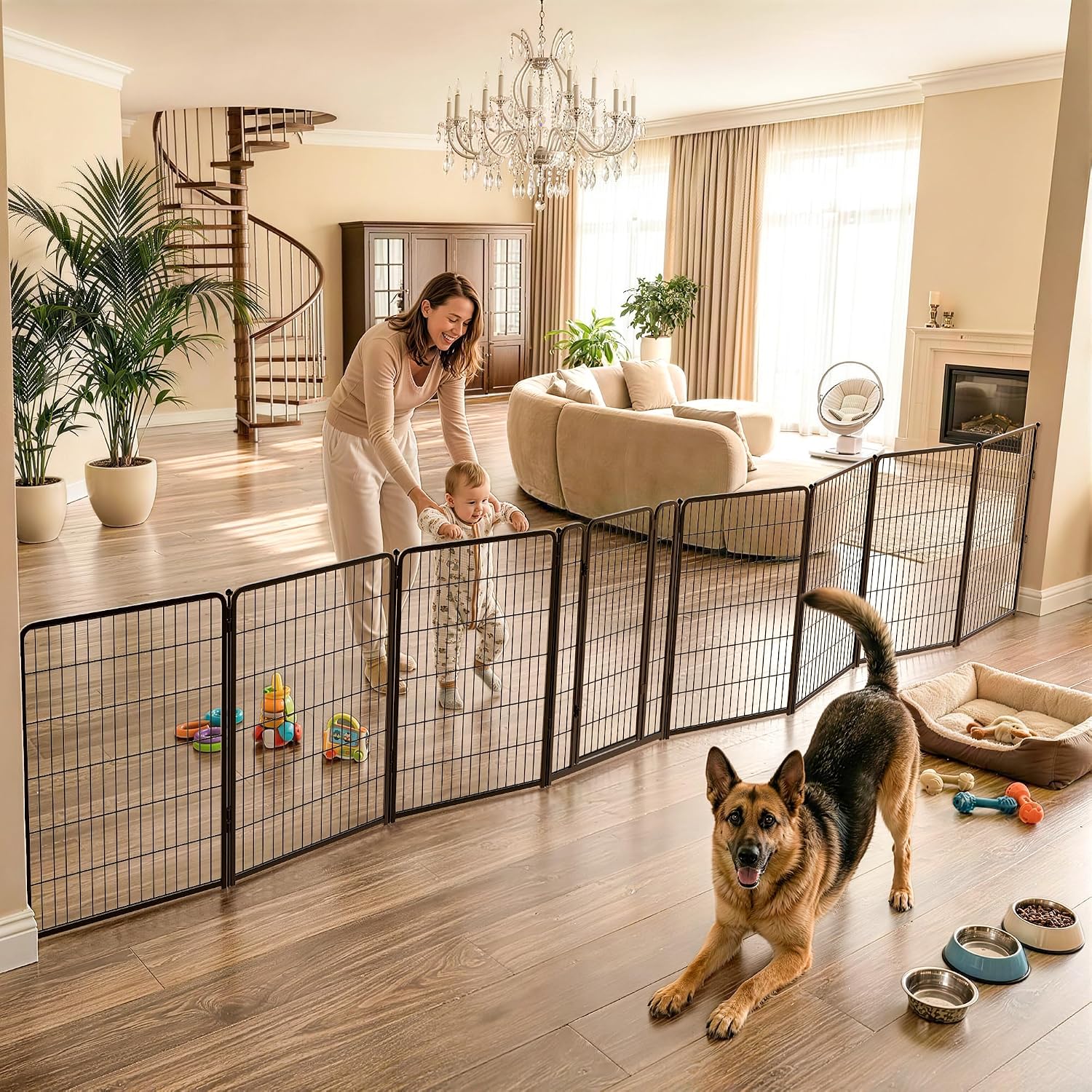 Guaipaipet Extra-Wide Adjustable Pet Gate, Up to 83" Wide 3-Wire Panels 32" H for Small & Medium Dogs (Black)