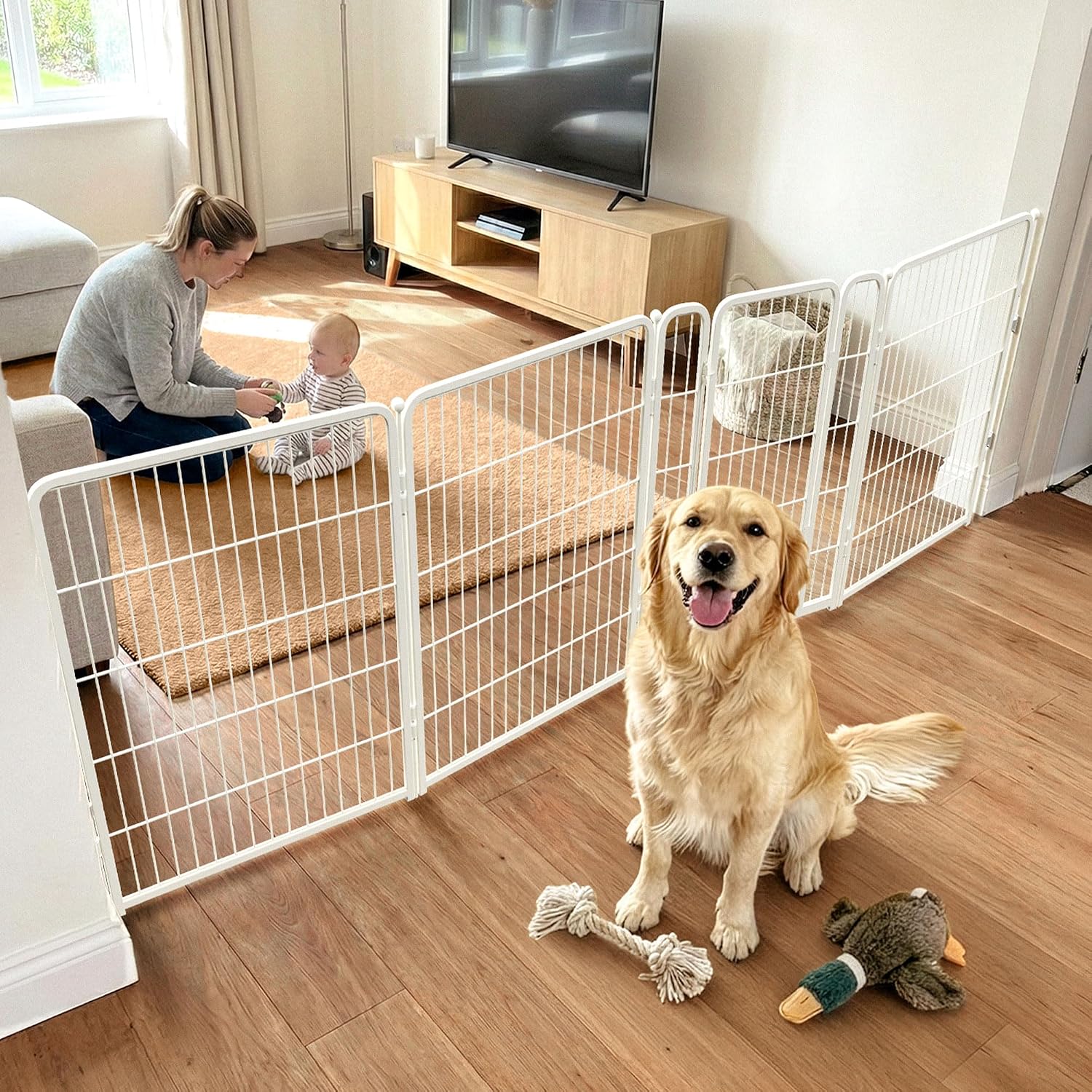 Guaipaipet Extra-Wide Adjustable Pet Gate, Up to 83" Wide 3-Wire Panels 32" H for Small & Medium Dogs (Black)