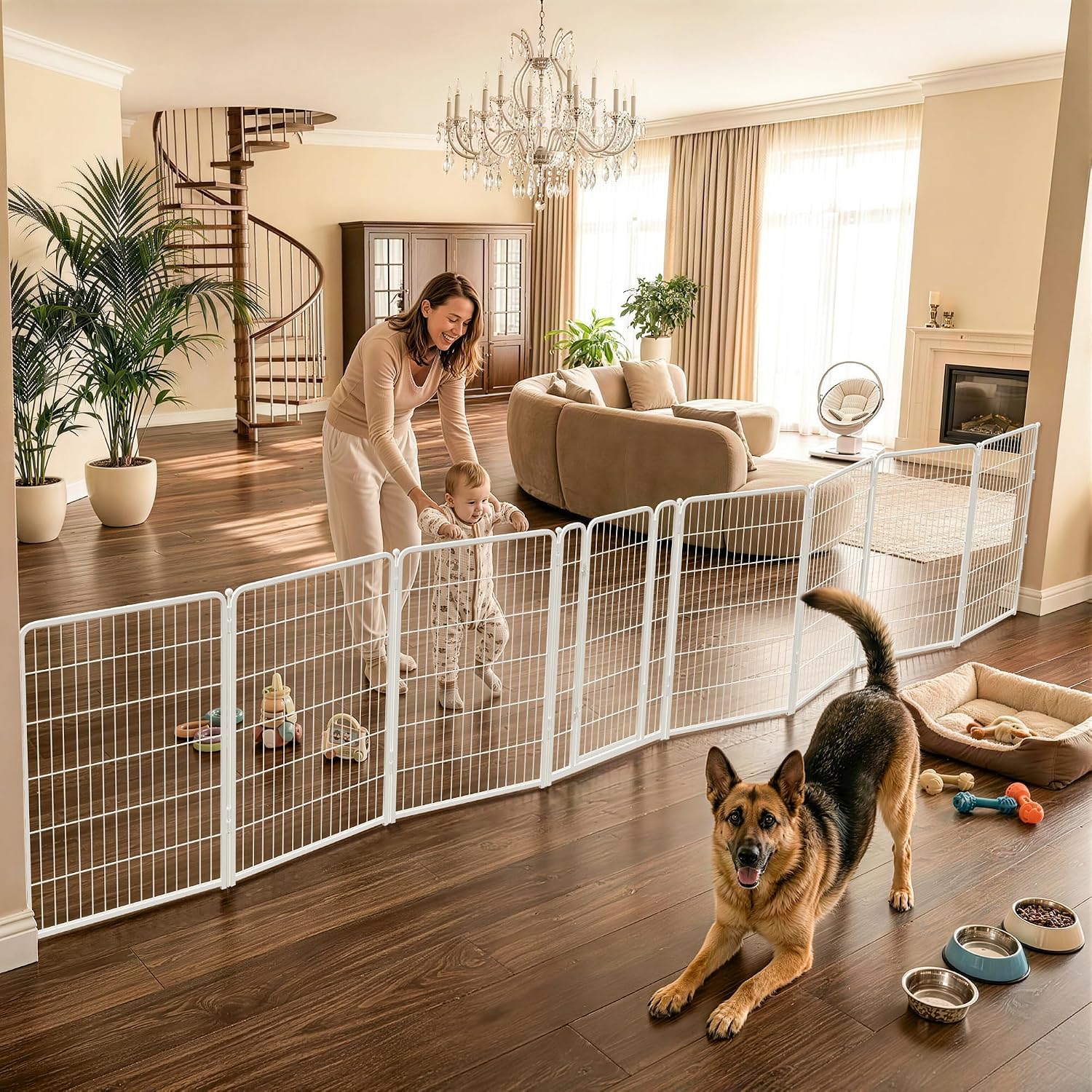 Guaipaipet Extra-Wide Adjustable Pet Gate, Up to 83" Wide 3-Wire Panels 32" H for Small & Medium Dogs (Black)